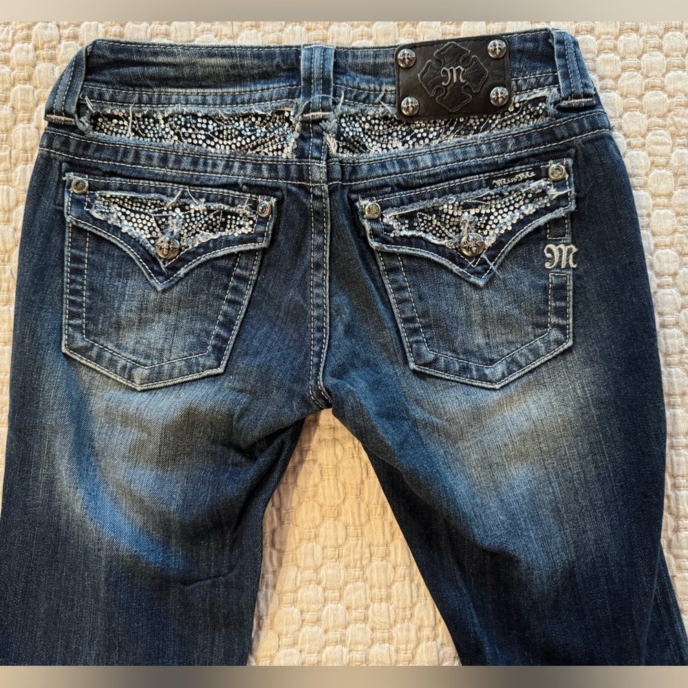 Miss Me Blue Boot Cut Jeans with Intricate Embellishments